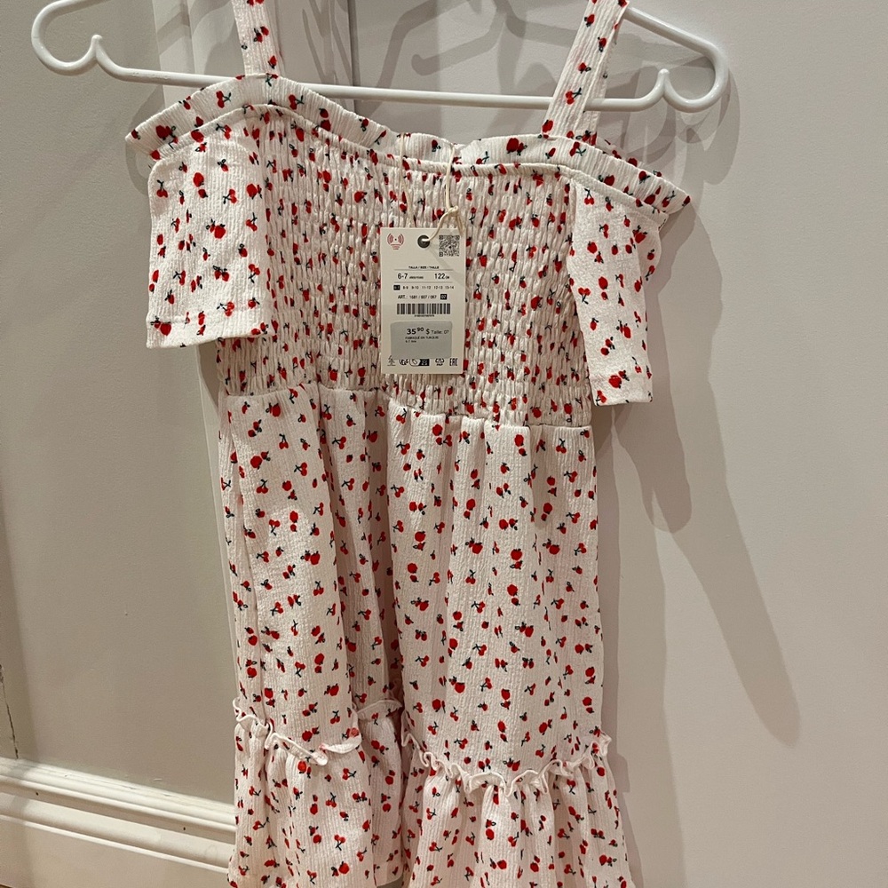 Zara White and Red Floral Kids Dress